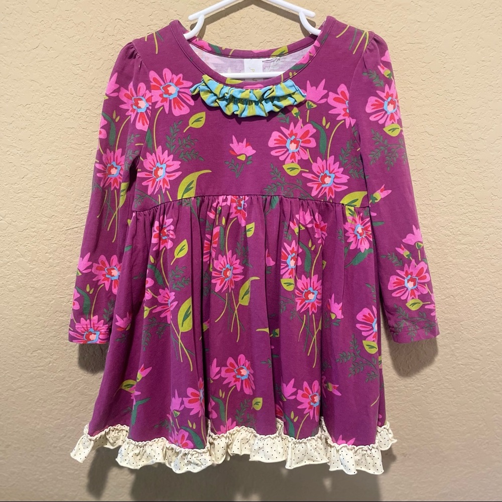 Matilda Jane Paint By Numbers Purple Floral Ruffle Long Sleeve Tunic Dress